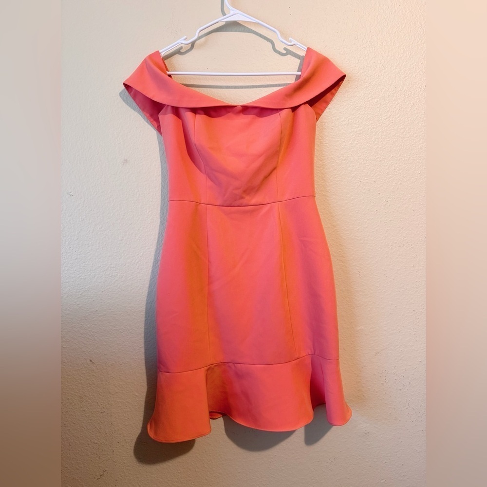 Gianni Bini Off Shoulder Coral Mini Dress Size 4 | Fit & Flare Ruffle Hem